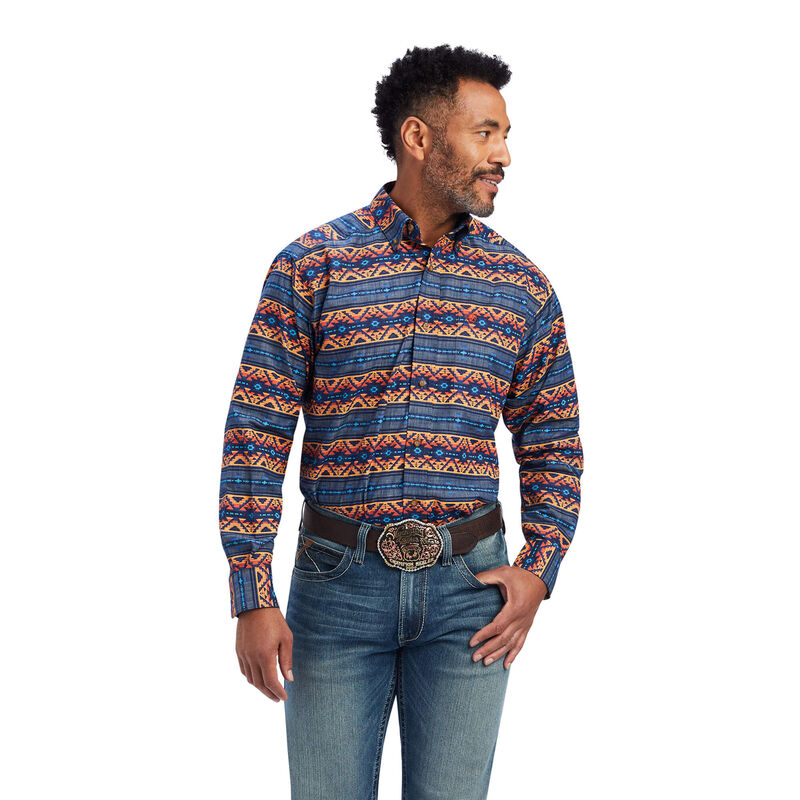 Ariat Hemden Herren - Nikolai Classic Fit Navy/Orange ( KFJYO-8251 )